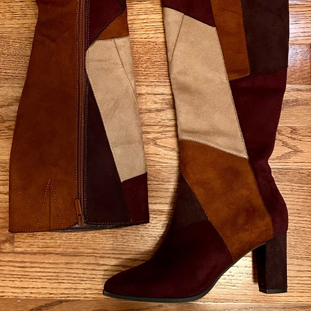 Women’s patchwork suede like knee boots, sz 6.5